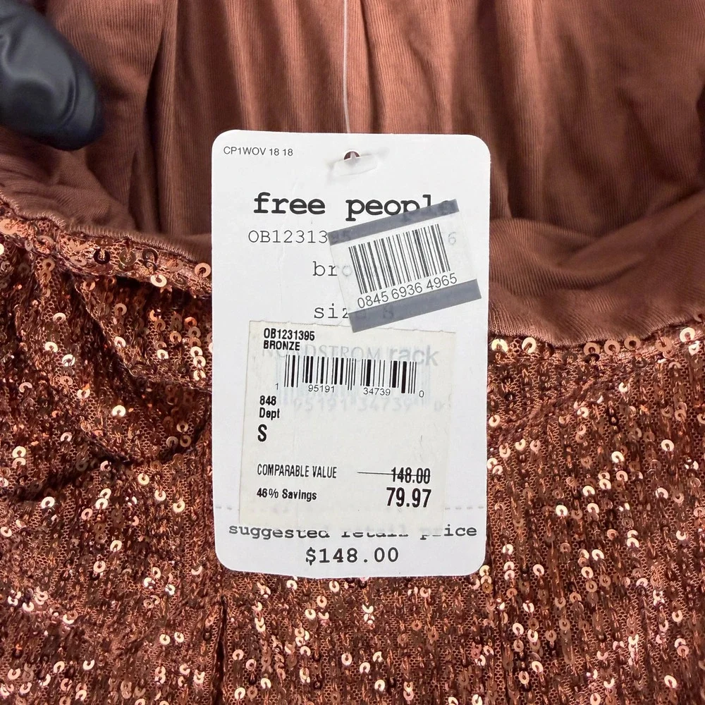Free People Sequin Jogger Pants Womens Small Brown Copper High Rise Pleated Crop